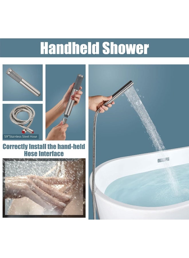 Aolemi Floor Mount Bathtub Faucet Freestanding Tub Filler Standing High Flow Shower Faucets Shower Mixer Taps, Swivel Gooseneck Spout with Cylinder Handheld Brushed Nickel - Image 5