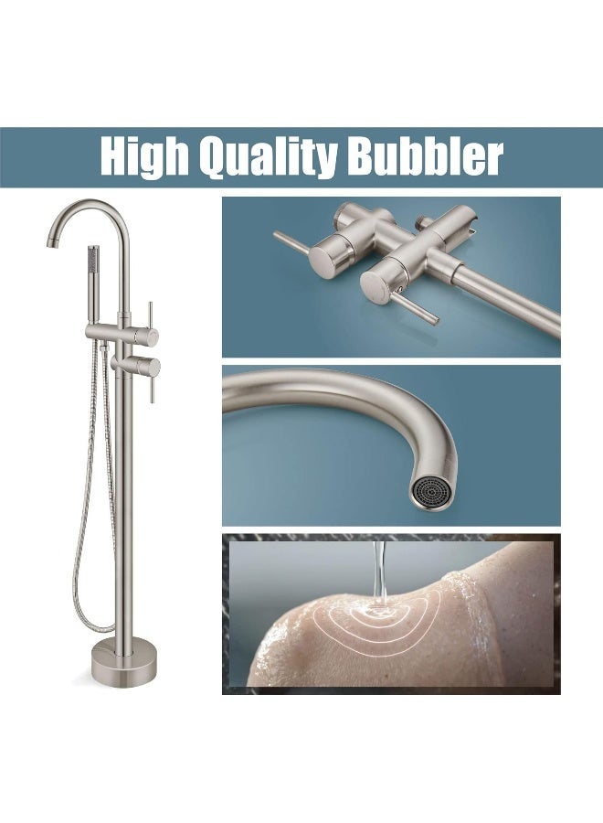 Aolemi Floor Mount Bathtub Faucet Freestanding Tub Filler Standing High Flow Shower Faucets Shower Mixer Taps, Swivel Gooseneck Spout with Cylinder Handheld Brushed Nickel - Image 4