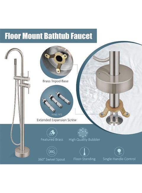 GUOOL Freestanding Bathtub Faucet, Mixer Water Tall Tap, Multifunctional Floor Mounted Tub Filler, Standing High Flow Shower Faucet Argent