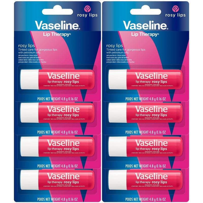 Vaseline Lip Therapy Rosy Lips 8-Pack â€“ Moisturizing Lip Balm, Tinted, 0.16 Oz Ea - Image 1