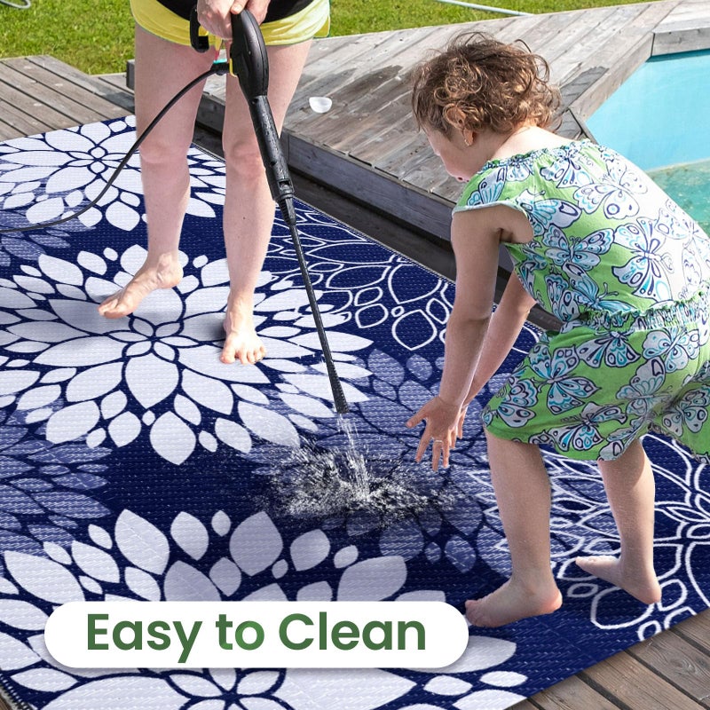 LuxStep Outdoor Rug Waterproof Outdoor Plastic Straw Rug Reversible Patio Rug Mat Outdoor Decor Large Area Mats for RV, Picnic, Backyard, Deck, Balcony, Porch, Beach, Camping, 5' x 8' Blue - Image 5