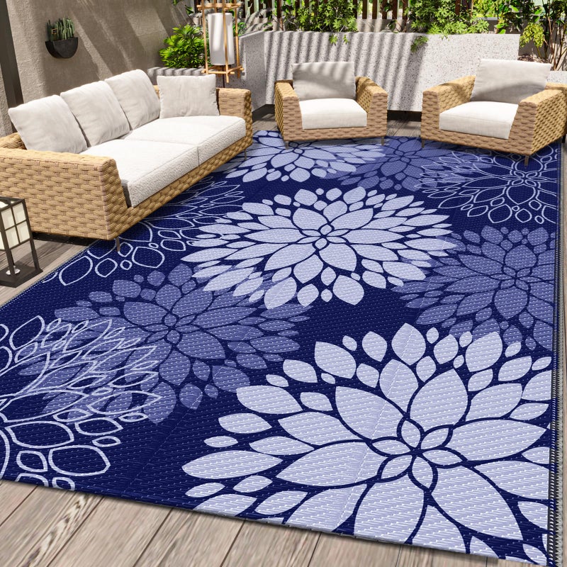 LuxStep Outdoor Rug Waterproof Outdoor Plastic Straw Rug Reversible Patio Rug Mat Outdoor Decor Large Area Mats for RV, Picnic, Backyard, Deck, Balcony, Porch, Beach, Camping, 5' x 8' Blue - Image 1