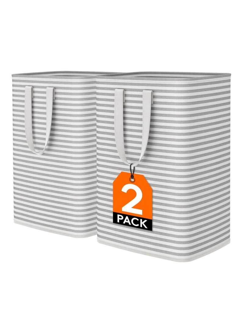 Purfex 2-Pack Laundry Basket 80L, Waterproof, Freestanding Large Laundry Hamper, Collapsible Tall with Easy Carry Handles for Clothes Room Bedroom Bathroom Dorm - (Grey) - Image 1