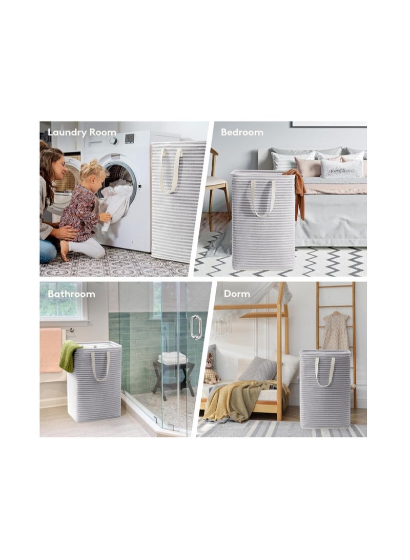 Purfex 2-Pack Laundry Basket 80L, Waterproof, Freestanding Large Laundry Hamper, Collapsible Tall with Easy Carry Handles for Clothes Room Bedroom Bathroom Dorm - (Grey) - Image 5