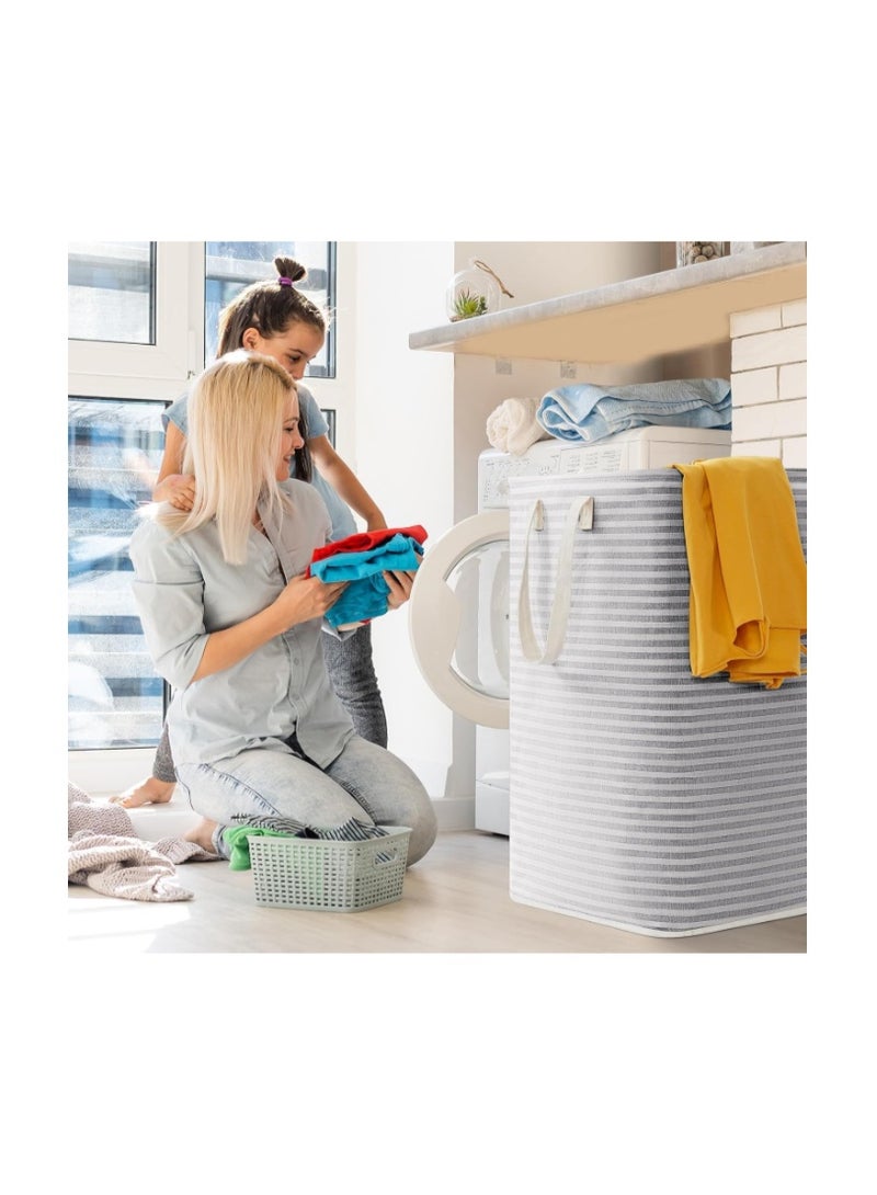 Purfex 2-Pack Laundry Basket 80L, Waterproof, Freestanding Large Laundry Hamper, Collapsible Tall with Easy Carry Handles for Clothes Room Bedroom Bathroom Dorm - (Grey) - Image 2