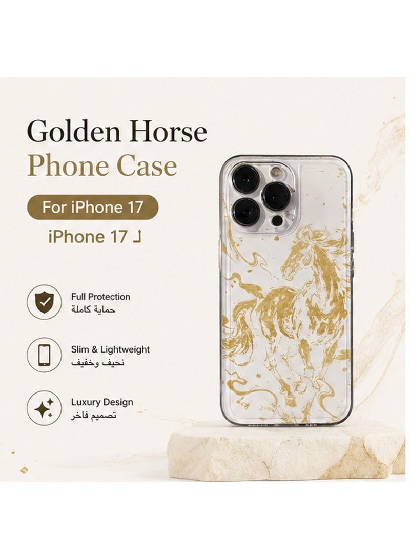 2-in-1 Heavy Duty Protective Phone Case with Horse Pattern for iPhone 17 | 360° Shockproof Protection | Flip Cover | 9H Tempered Glass Screen Protector - Image 1