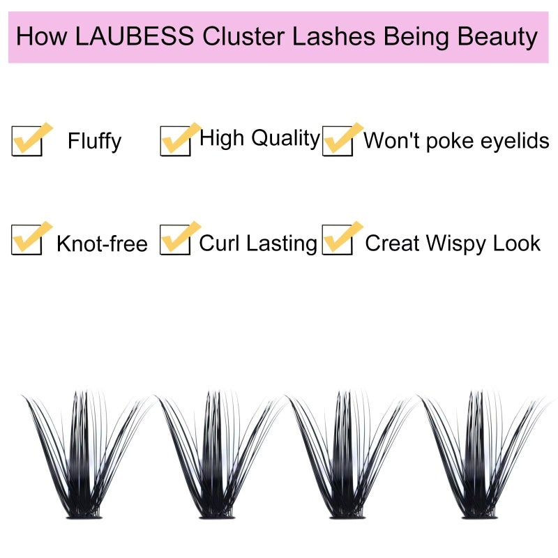 LAUBESS Cluster Lashes Mixed Length 50D 240 Individual Lashes D Curl Lash Clusters Volume Eyelash Clusters DIY Lash Extension Kit Fluffy Cluster Eyelash Extensions (50D-0.07D, 9-16mm) - Image 4