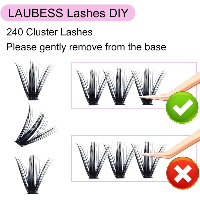 LAUBESS Cluster Lashes Mixed Length 50D 240 Individual Lashes D Curl Lash Clusters Volume Eyelash Clusters DIY Lash Extension Kit Fluffy Cluster Eyelash Extensions (50D-0.07D, 9-16mm) - Image 3