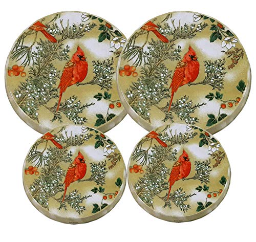 SET OF 4 ROUND STOVE TOP BURNER COVERS RED CARDINAL