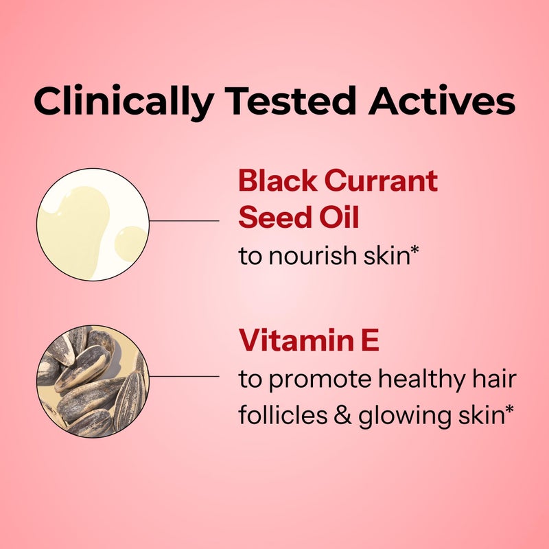 HUM Red Carpet Skin & Hair Vitamins for Women with Omega 3 Fatty Acids, Vitamin E, and Black Currant Seed Oil, Supplement for Skin Health & Healthy Hair Follicles Support, 60 Count - Image 4