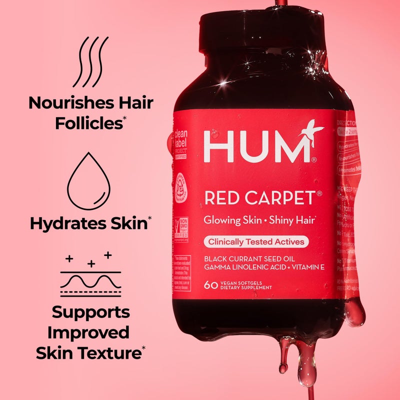 HUM Red Carpet Skin & Hair Vitamins for Women with Omega 3 Fatty Acids, Vitamin E, and Black Currant Seed Oil, Supplement for Skin Health & Healthy Hair Follicles Support, 60 Count - Image 2