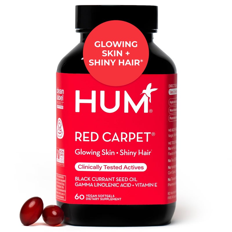 HUM Red Carpet Skin & Hair Vitamins for Women with Omega 3 Fatty Acids, Vitamin E, and Black Currant Seed Oil, Supplement for Skin Health & Healthy Hair Follicles Support, 60 Count - Image 1