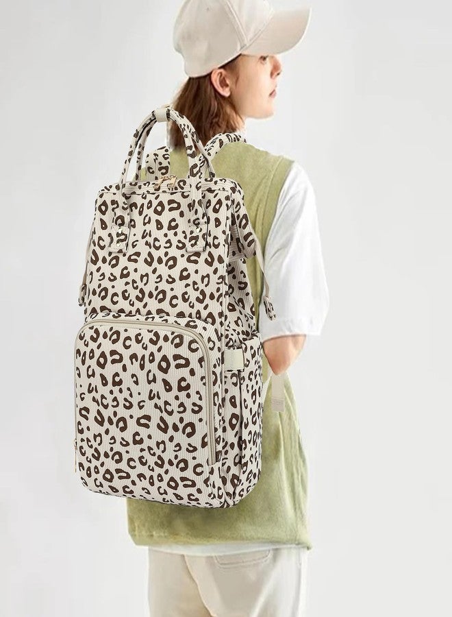 Yusudan College Laptop Backpack, Travel Backpack for Women, Corduroy Casual Daypack, School Backpack Bookbag for Girls (Beige Corduroy Leopard) - Image 2