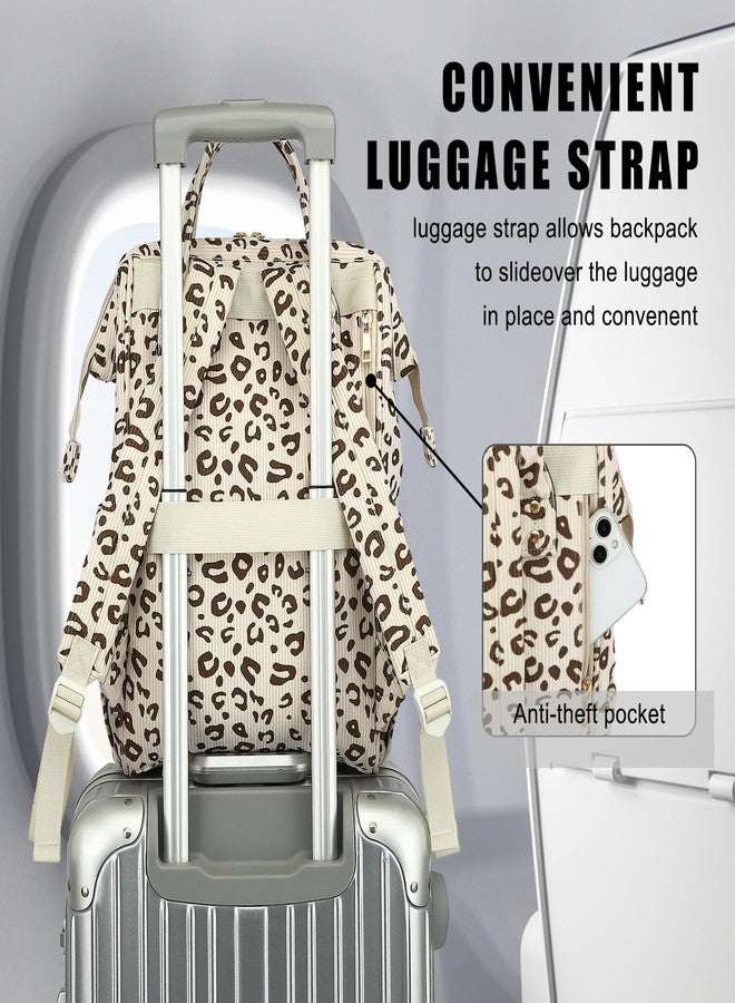 Yusudan College Laptop Backpack, Travel Backpack for Women, Corduroy Casual Daypack, School Backpack Bookbag for Girls (Beige Corduroy Leopard) - Image 5