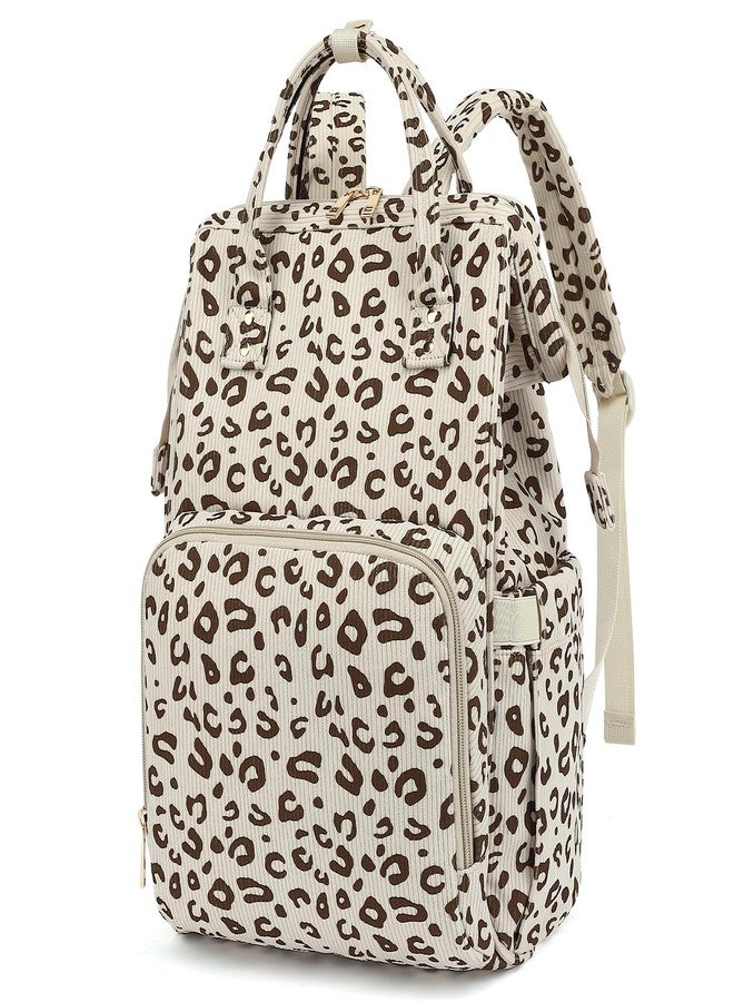 Yusudan College Laptop Backpack, Travel Backpack for Women, Corduroy Casual Daypack, School Backpack Bookbag for Girls (Beige Corduroy Leopard) - Image 1