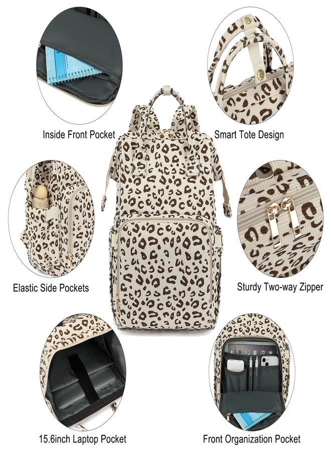 Yusudan College Laptop Backpack, Travel Backpack for Women, Corduroy Casual Daypack, School Backpack Bookbag for Girls (Beige Corduroy Leopard) - Image 3
