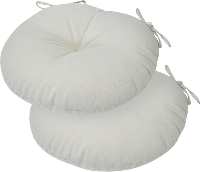FUNHOME Bistro Chair Cushions 15 inch,Set of 2,Tufted Round Chair Cushions with Ties,15"x15"x4",Water Resistant Round Seat Cushion for Barstool Chairs,Patio Garden Kitchen Outdoor Furniture(Cream White) - Image 1