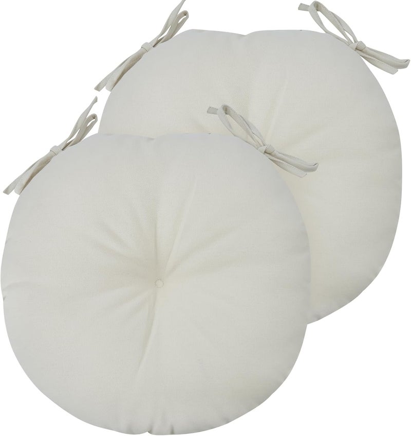 FUNHOME Bistro Chair Cushions 15 inch,Set of 2,Tufted Round Chair Cushions with Ties,15"x15"x4",Water Resistant Round Seat Cushion for Barstool Chairs,Patio Garden Kitchen Outdoor Furniture(Cream White) - Image 3