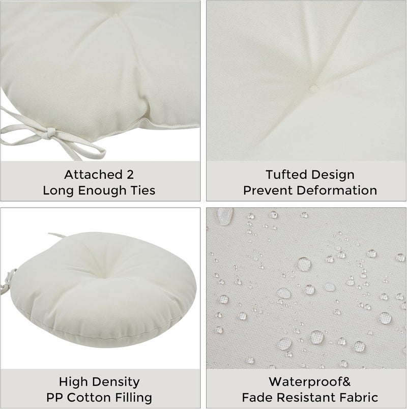 FUNHOME Bistro Chair Cushions 15 inch,Set of 2,Tufted Round Chair Cushions with Ties,15"x15"x4",Water Resistant Round Seat Cushion for Barstool Chairs,Patio Garden Kitchen Outdoor Furniture(Cream White) - Image 4