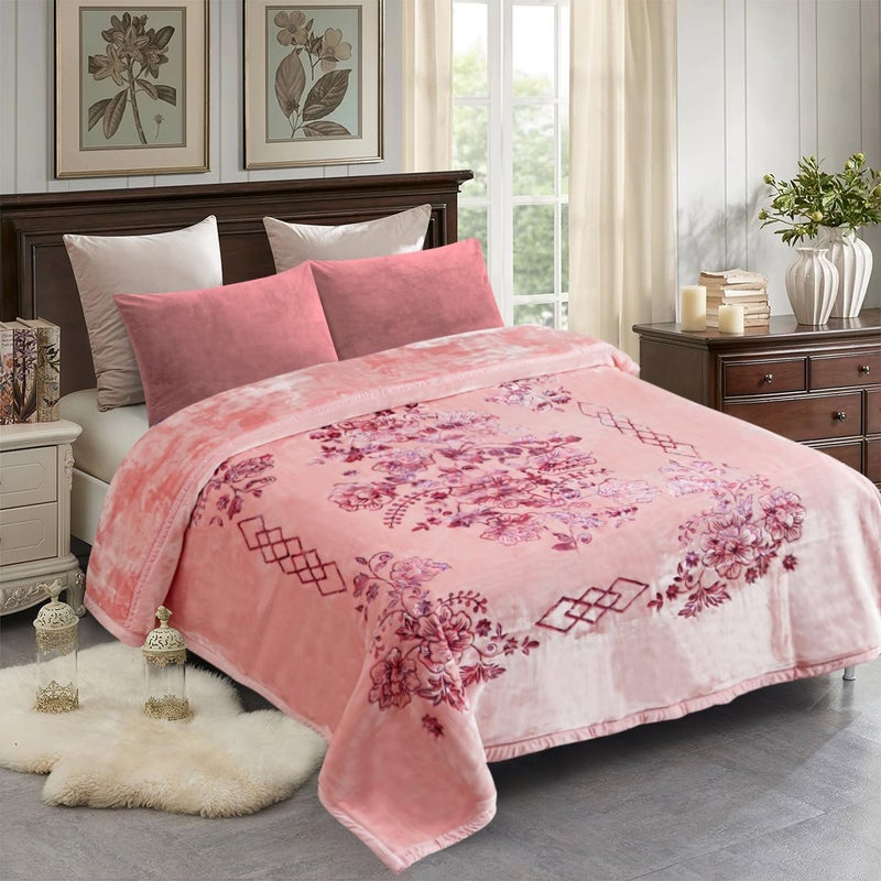 JML Korean Style Mink Blanket Heavy King Size 87" x 94", 10.5 Pounds Plush Fleece Blankets for Winter- Silky Soft and Warm, 2 Ply A&B Printed Embossed Raschel Bed Blanket (Flowers Branches Pink) - Image 1