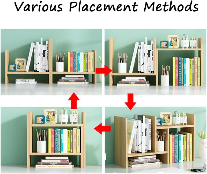 NeoStyle Desk Shelf Organizer,Desktop Bookshelf,Adjustable Wood Office Storage Rack, Bookcase Display Rack,Expandable Desk storage for Home,Office (Light Brown) - Image 3