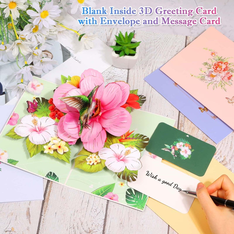 Tidponra 4 Pack Butterfly Flower Pop Up Cards, Hummingbird Birthday Card 3D Greeting Cards for Mother's Day, Graduation, Anniversary, Thinking of You, Get Well, Home Decor, with Envelope and Note - Image 5
