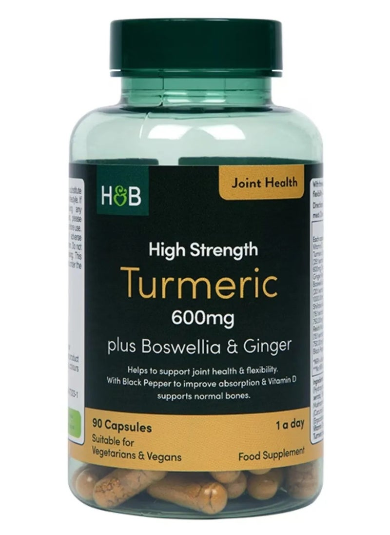 H&B H&B High Strength Turmeric 600mg plus Boswellia & Ginger Capsules For Joints, Pack of 90's 