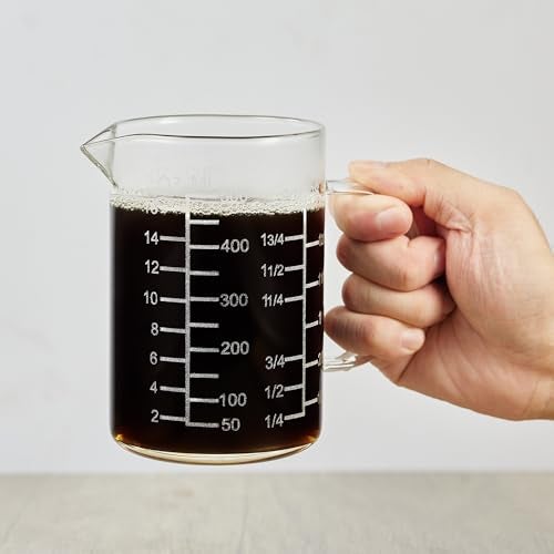 Ackers BORO3.3 Ackers Mirror Etching Scale Glass Measuring Cup-[Insulated handle | V-Shaped Spout]-Made of High Borosilicate Glass Measuring Cup for Kitchen or Restaurant, Easy to Read, 500 ML (16 Oz, 2 Cup) - Image 1