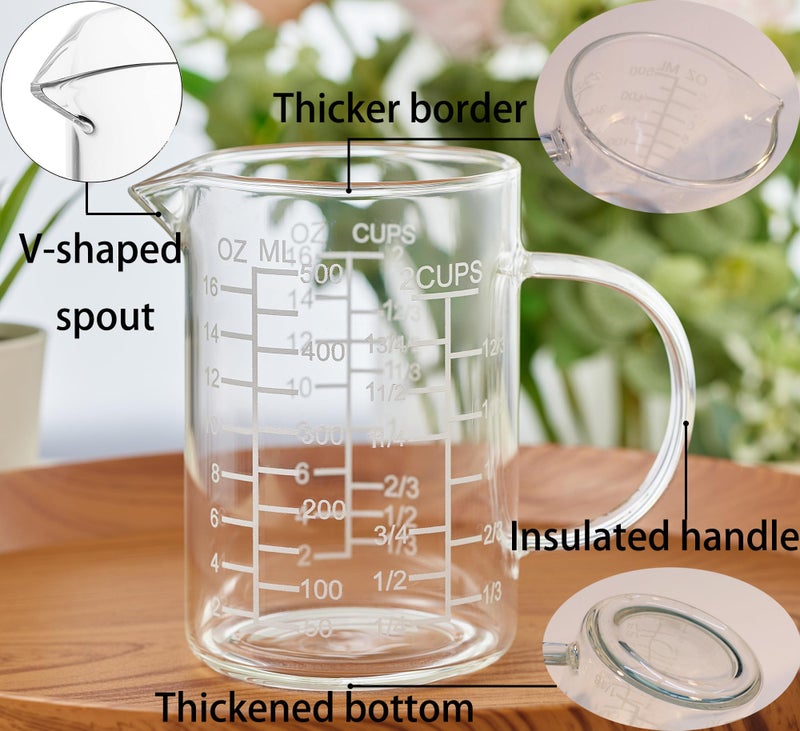 Ackers BORO3.3 Ackers Mirror Etching Scale Glass Measuring Cup-[Insulated handle | V-Shaped Spout]-Made of High Borosilicate Glass Measuring Cup for Kitchen or Restaurant, Easy to Read, 500 ML (16 Oz, 2 Cup) - Image 2