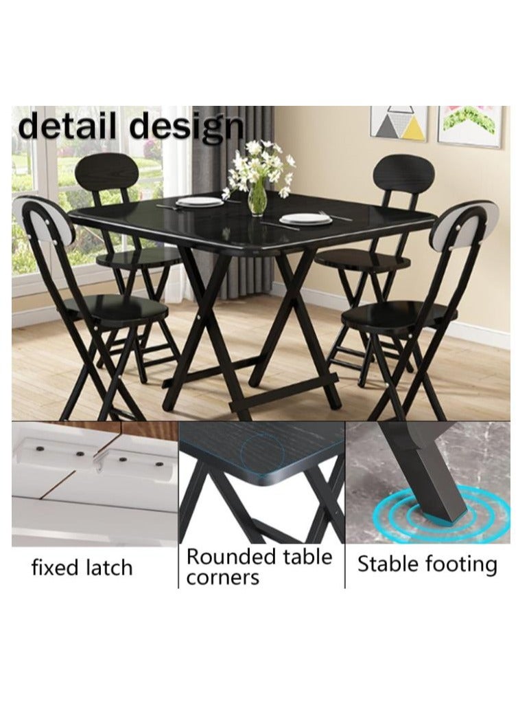 Golden Portable Folding Table Kitchen Dining Table Camping Table Wooden Square Black Dining Table 80*80cm - Image 5