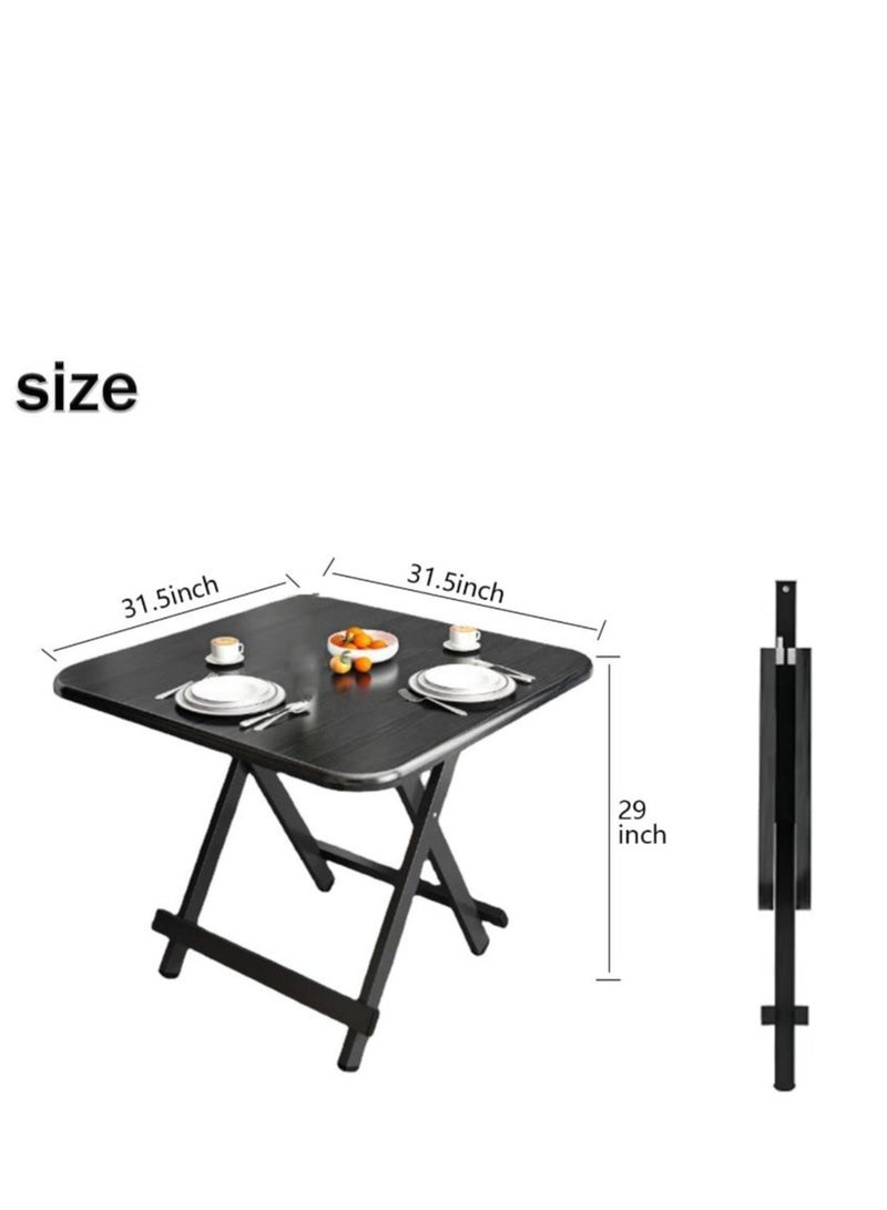 Golden Portable Folding Table Kitchen Dining Table Camping Table Wooden Square Black Dining Table 80*80cm - Image 3
