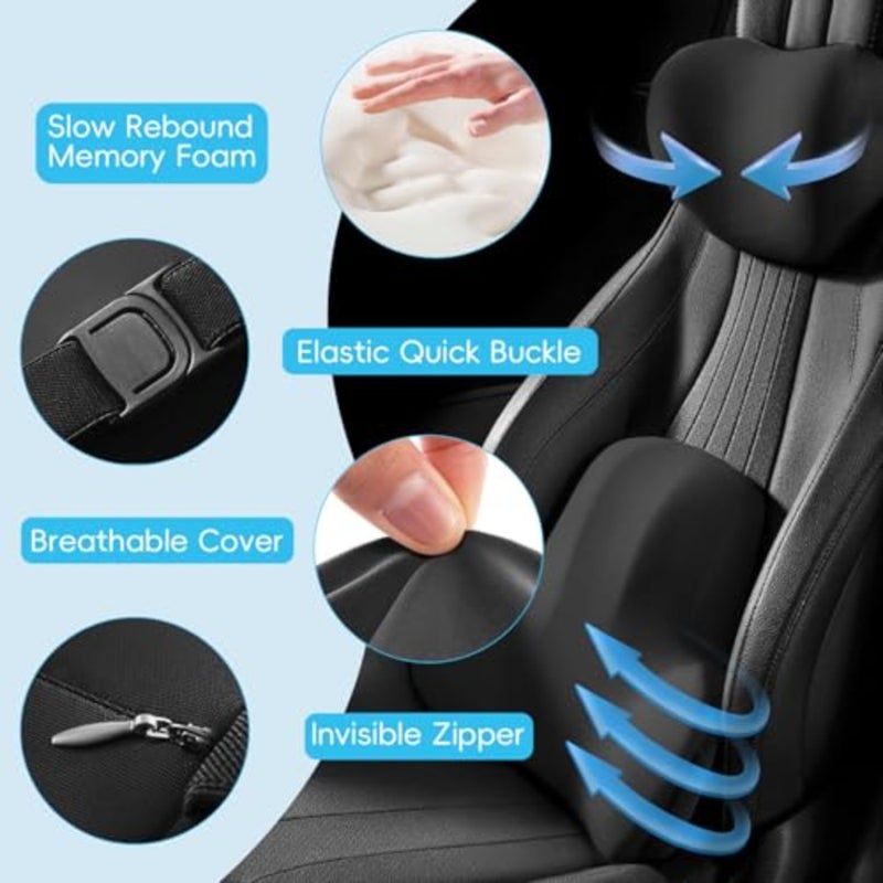Lumbar Support Pillow Neck Pillow Kit for Office Chair Car Bed Memory Foam Seat Cushion for Lower Back Pain Relief Desk Recliner Travel Sofa Pregnancy Airplane Support Firm Small Size - Image 3