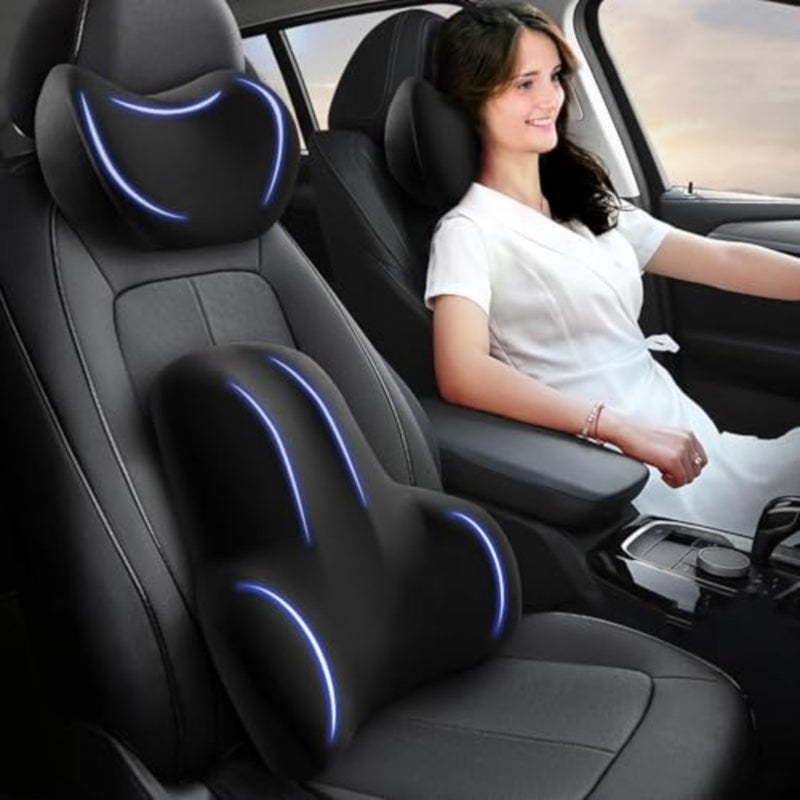 Lumbar Support Pillow Neck Pillow Kit for Office Chair Car Bed Memory Foam Seat Cushion for Lower Back Pain Relief Desk Recliner Travel Sofa Pregnancy Airplane Support Firm Small Size - Image 1