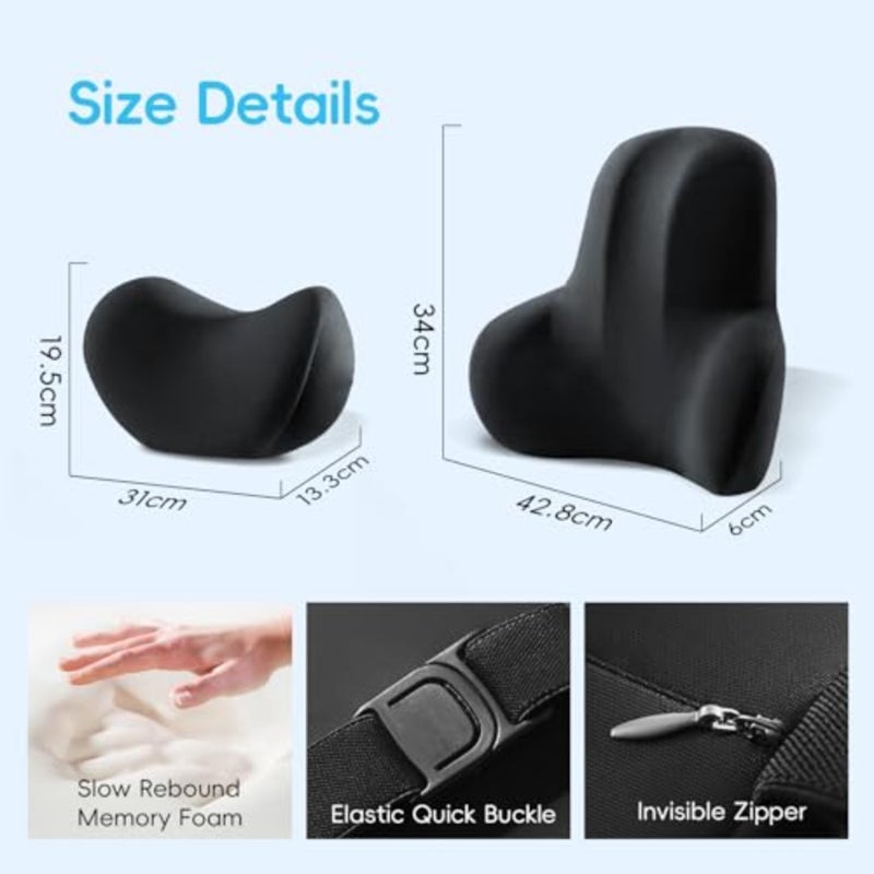 Lumbar Support Pillow Neck Pillow Kit for Office Chair Car Bed Memory Foam Seat Cushion for Lower Back Pain Relief Desk Recliner Travel Sofa Pregnancy Airplane Support Firm Small Size - Image 5