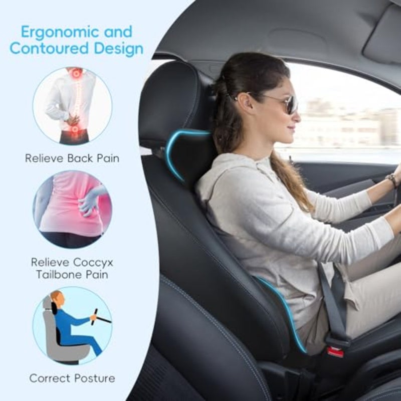 Lumbar Support Pillow Neck Pillow Kit for Office Chair Car Bed Memory Foam Seat Cushion for Lower Back Pain Relief Desk Recliner Travel Sofa Pregnancy Airplane Support Firm Small Size - Image 2
