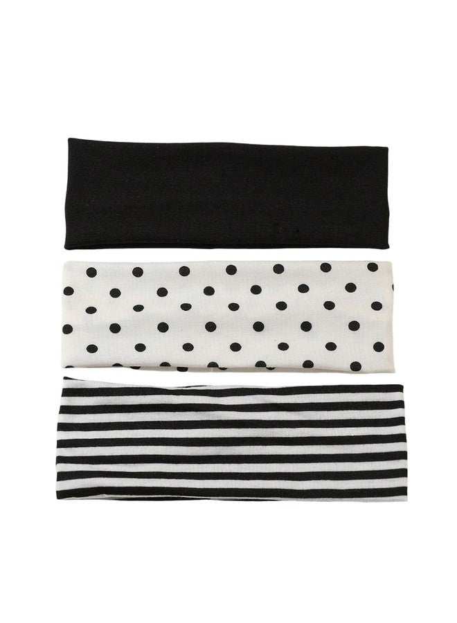 WDIRARA Women's 3 Pack Headbands Striped Polka Dots Headband Non Slip Elastic Hairbands Black and White One-Size - Image 1