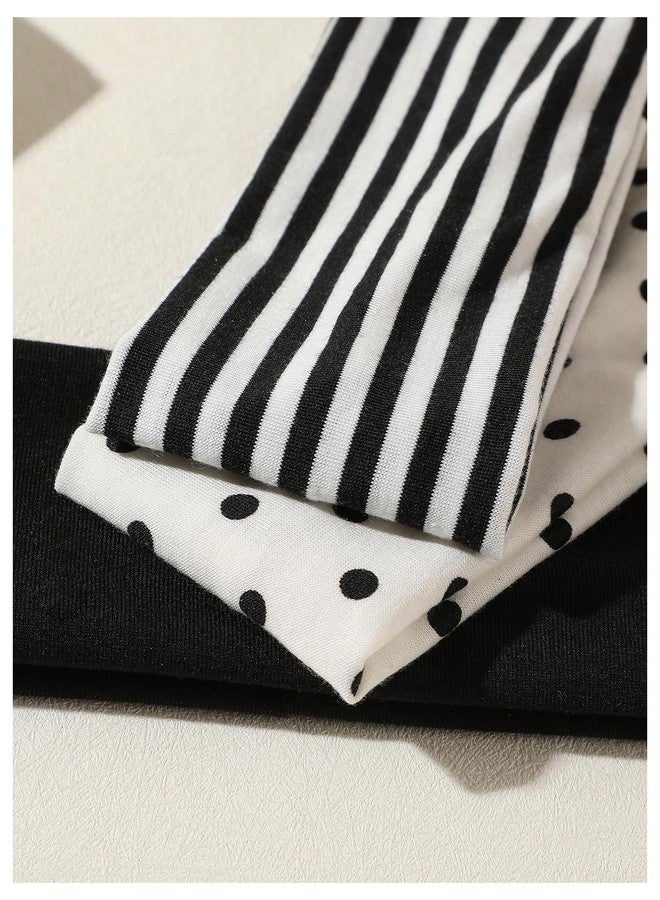 WDIRARA Women's 3 Pack Headbands Striped Polka Dots Headband Non Slip Elastic Hairbands Black and White One-Size - Image 4
