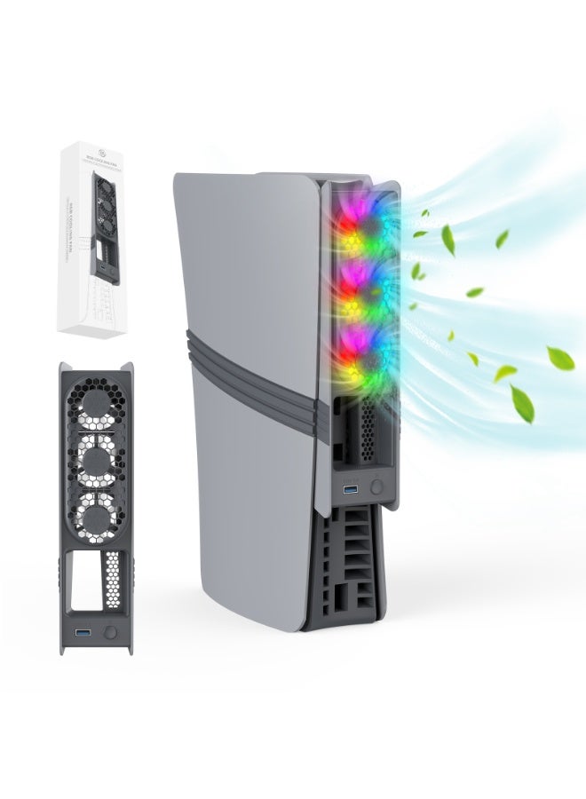 جاي واي إس مروحة تبريد متوافقة مع PS5 Pro / Slim - نظام تحكم ذكي في الحرارة، مروحة خلفية توربينية بإضاءة RGB، ثلاث سرعات قابلة للتعديل، مناسبة للإصدار الرقمي وإصدار الأقراص (رمادي وأسود) - Image 1