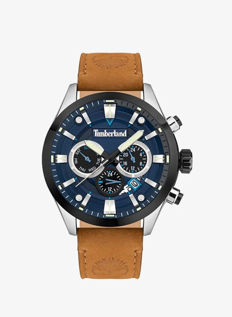 Timberland Tidemark Blue Dial Brown Leather Strap Analog Watch for Men 46mm