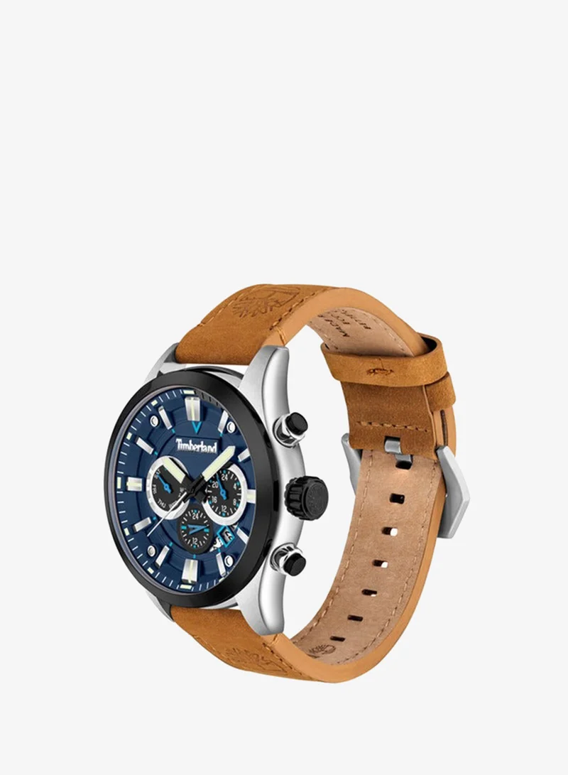Timberland Tidemark Blue Dial Brown Leather Strap Analog Watch for Men 46mm