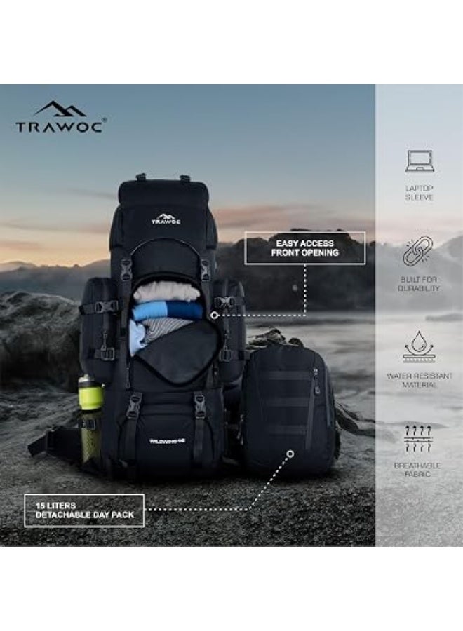 TRAWOC WILDWING 95L Internal Frame Travel Backpack with Detachable Daypack (80+15) / Camping Hiking Trekking Bag Large Rucksack for Men & Women BHK007 - Image 5