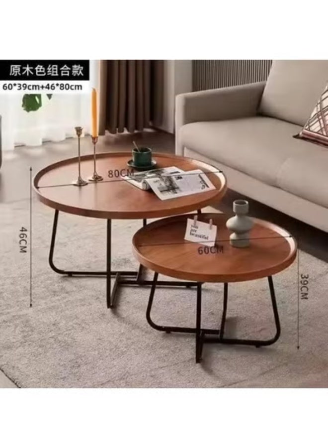 كريست جي طقم طاولات قهوة دائرية متداخلة – تصميم عصري بسطح خشبي وقاعدة معدنية متينة"80*80*46 + 60*60*39" - Image 2