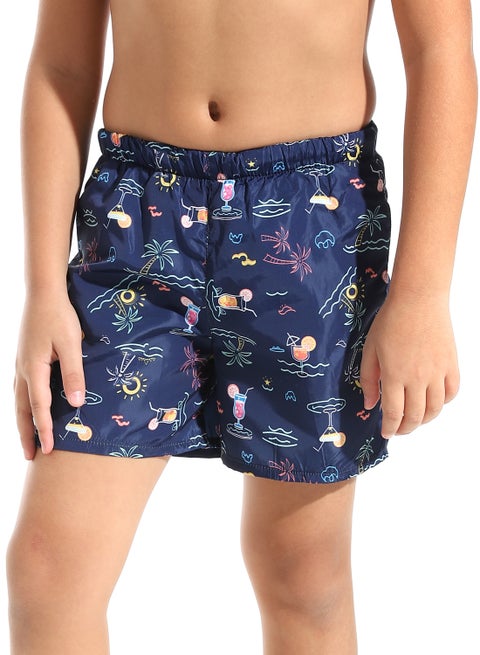 Printed Boys Swimsuit with Elastic Waist - Blue_Multicolour