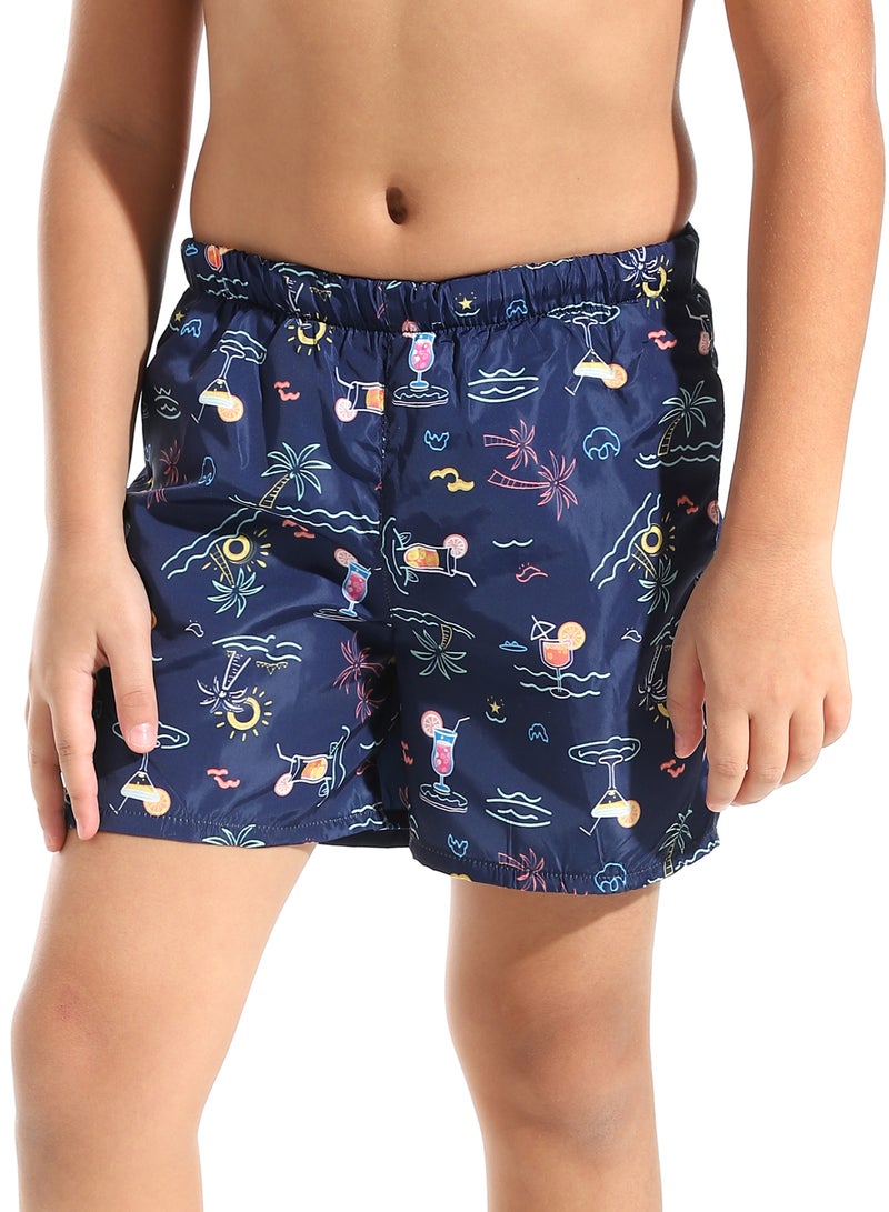 Andora Printed Boys Swimsuit with Elastic Waist - Blue_Multicolour - Image 1
