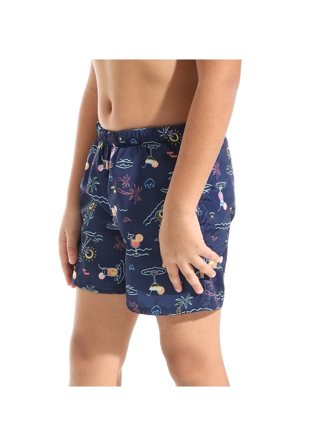 Andora Printed Boys Swimsuit with Elastic Waist - Blue_Multicolour - Image 5