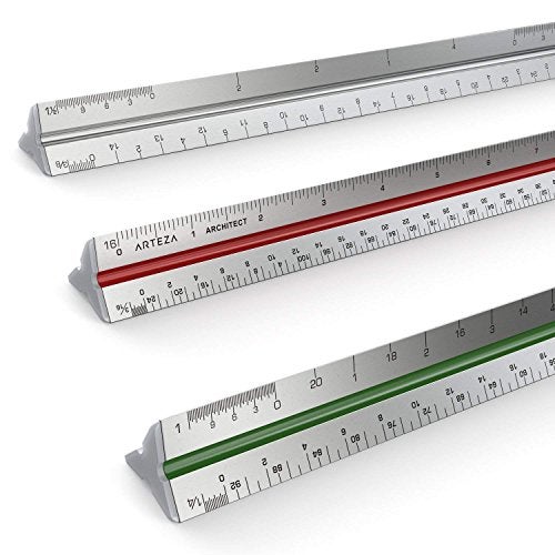 ARTEZA Architectural Scale Ruler 12Inch Triangular Ruler Anodized Aluminum Tool with LaserEtched Markings for Blueprints Tech Drawings - Image 1