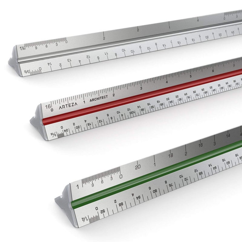 ARTEZA Architectural Scale Ruler 12Inch Triangular Ruler Anodized Aluminum Tool with LaserEtched Markings for Blueprints Tech Drawings - Image 2