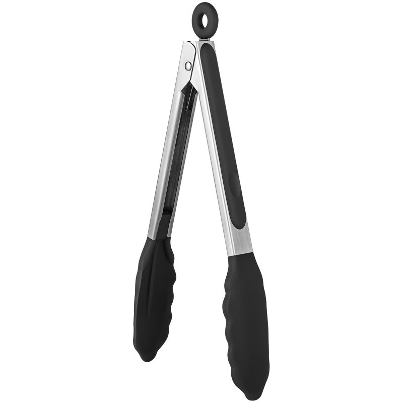 U-Taste 600ÂºF Heat Resistant Kitchen Tongs: U-Taste 9 inch Silicone Cooking Tong with Firm Sealed Non Stick Rubber Tips & Silicon Coated 18/8 Stainless Steel Handle & Smooth Locking for Serving Salad (Black) - Image 1