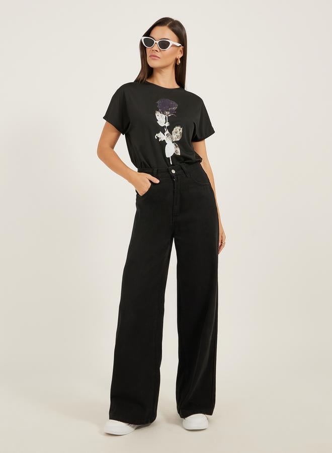 Styli Graphic Print Round Neck Regular Fit T-Shirt - Image 2