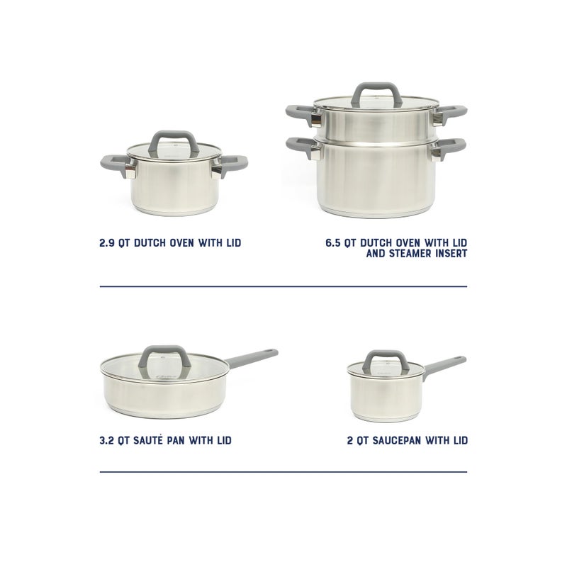Oster Beauford 9-Piece Stainless Steel 5-Ply Encapsulated Base Cookware Set â€“ Non-Toxic, Induction Compatible Pots and Pans with Stay-Cool Handles â€“ Dishwasher Safe - Image 3